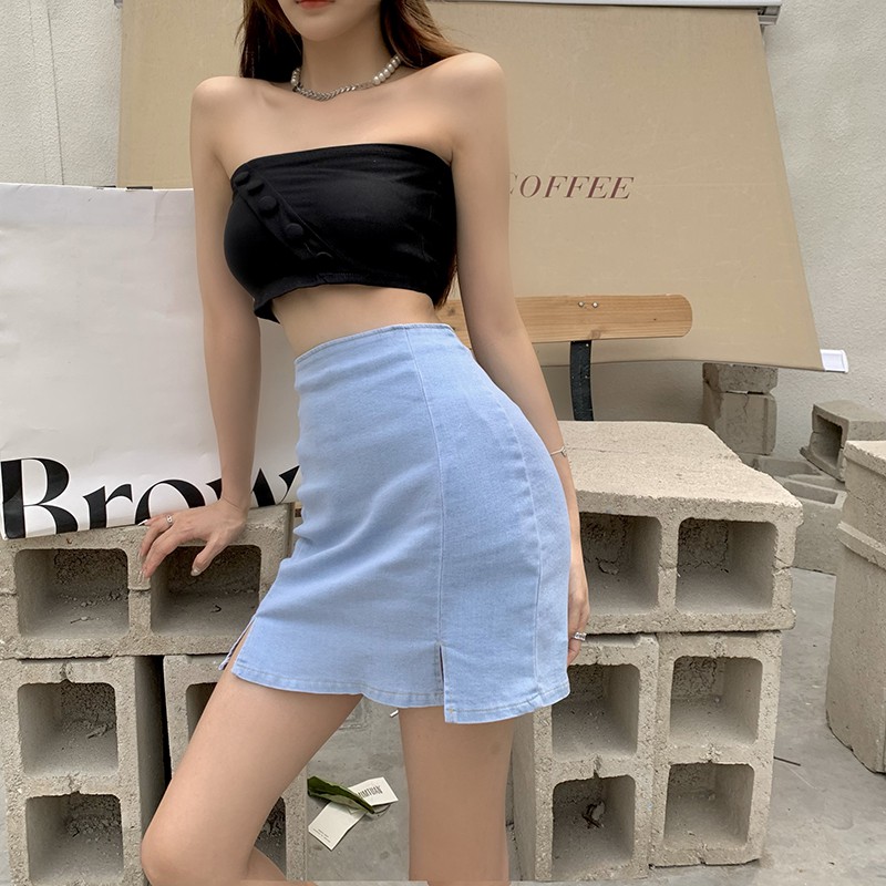 [HÀNG SẴN-ảnh thật] Chân váy jean xanh nhạt xẻ tà 2 bên Ulzzang - u.w | BigBuy360 - bigbuy360.vn