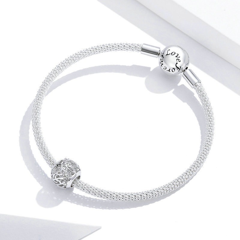 Charm bạc H.A.S hình tròn nhánh cây đính đá nhỏ - Hạt charm bạc thời trang