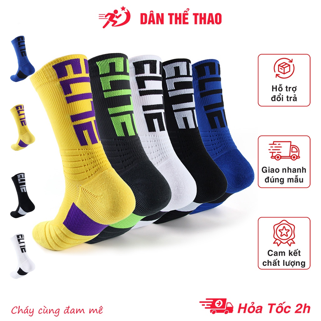 Tất thể thao dày dặn Elite thời trang cho nam - Vớ chống trơn cổ cao thoáng khi thấm hút mồ hôi cho bóng rổ, chạy bộ