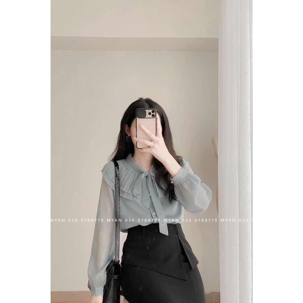 Áo tơ dập ly cổ 2 lớp Avn012209