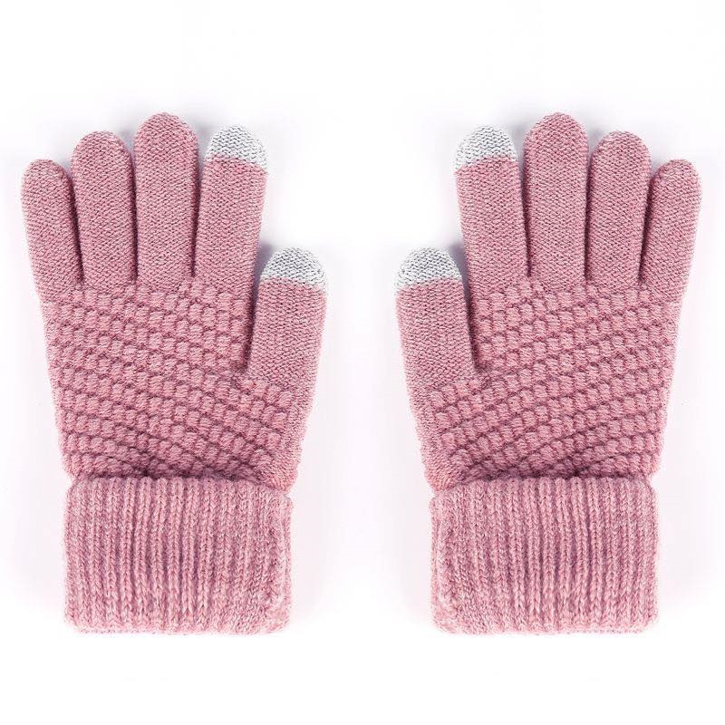 Găng tay len chống nắng / chống lạnh dày màu trơn thiết kế 2 đầu ngón tay cảm ứng