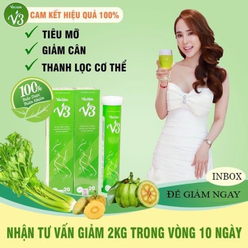 [MẪU MỚI] Viên Sủi Giảm Cân V3 Vinslim Chính Hãng, Hộp 20 Viên, Đánh Bay Mỡ Thừa, Phù Hợp Mọi Cơ Địa, Giảm Cân Hiệu Qủa