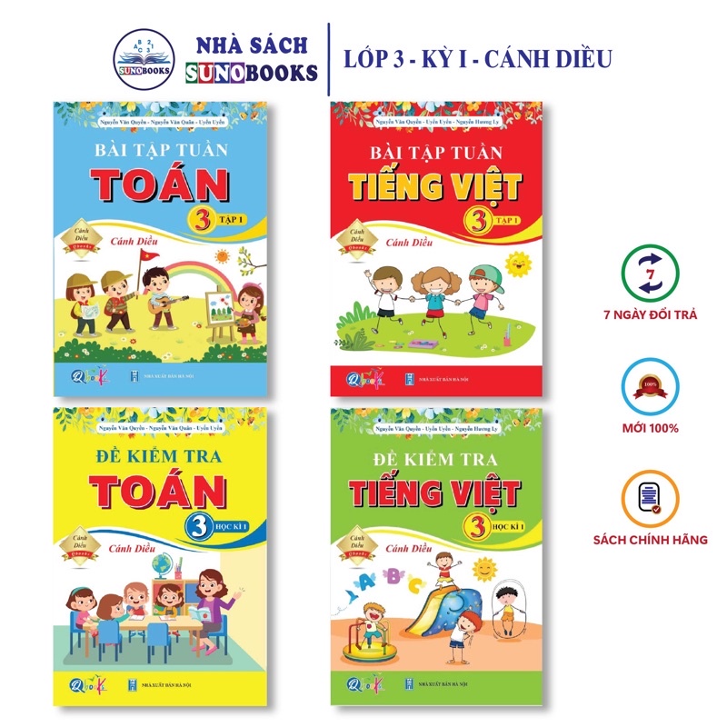 Sách - Combo Bài Tập Tuần và Đề Kiểm Tra Toán và Tiếng Việt lớp 3 - Cánh diều - Học Kì 1 (4 cuốn)