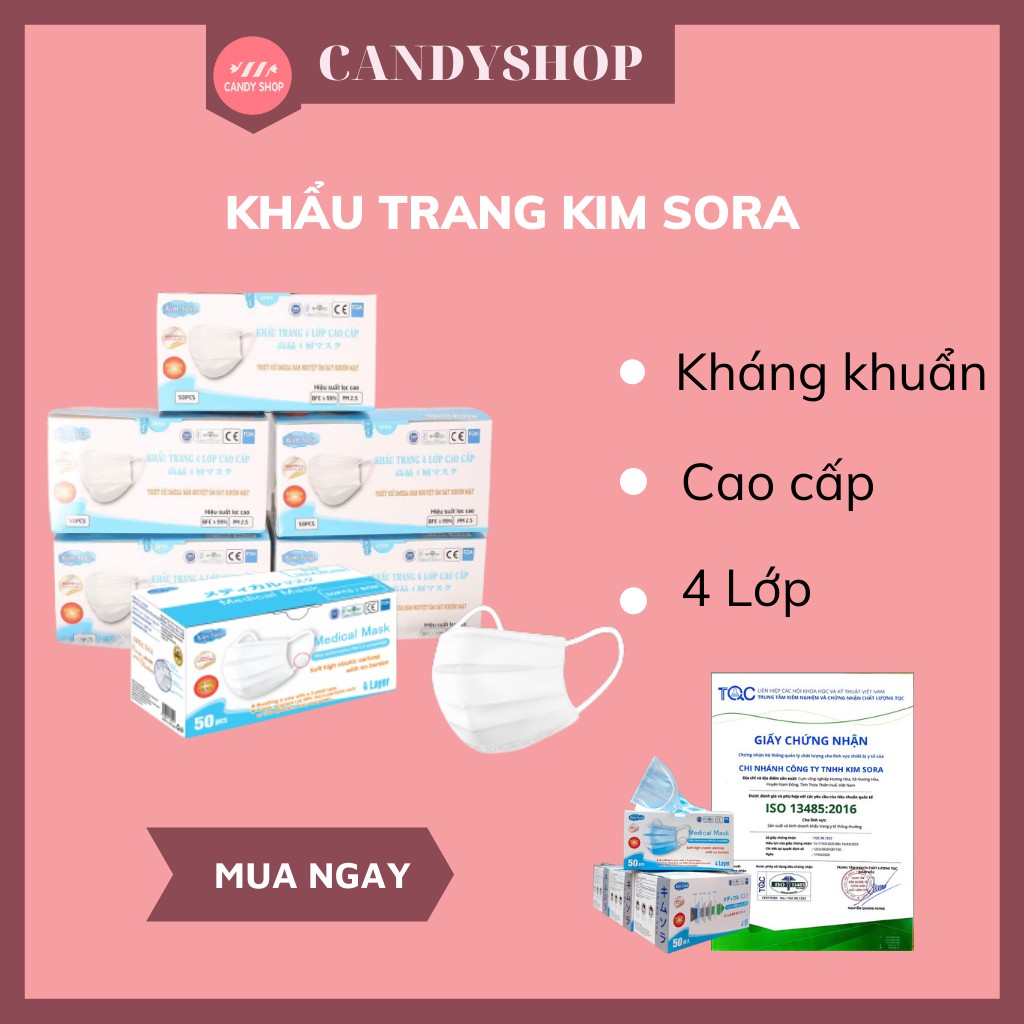 HỘP 50 CÁI KHẨU TRANG BÁN NGUYỆT 4 LỚP CAO CẤP KIM SORA