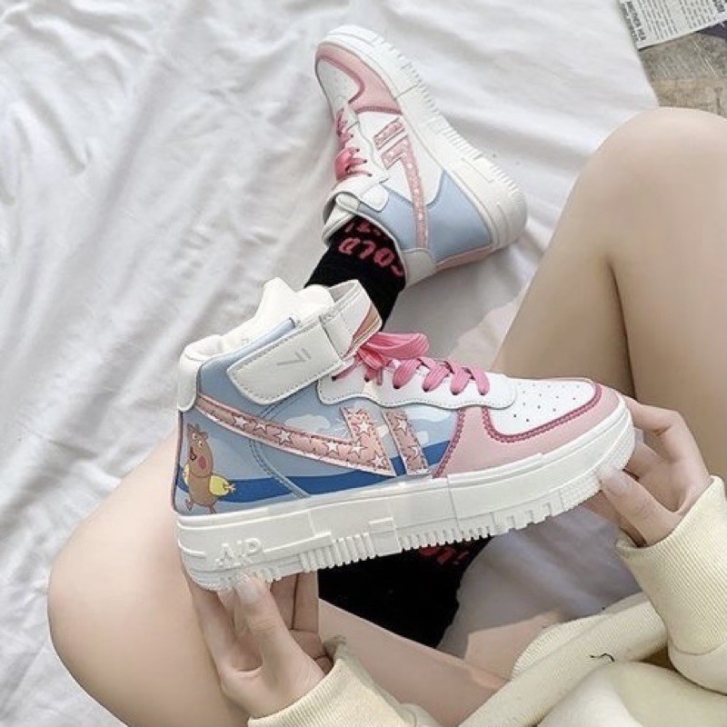 [XẢ HÀNG] Giày thể thao cổ cao Peppa Pig phong cách thời trang Hàn Quốc [HÌNH THẬT]
