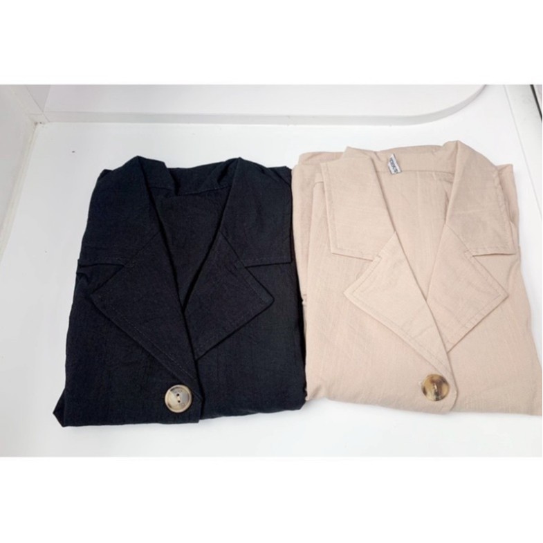 [AMANDA]Set bộ áo cộc tay cổ vest cúc gỗ quần đùi đũi. Set bộ nữ áo quần cổ vest quần đùi cộc