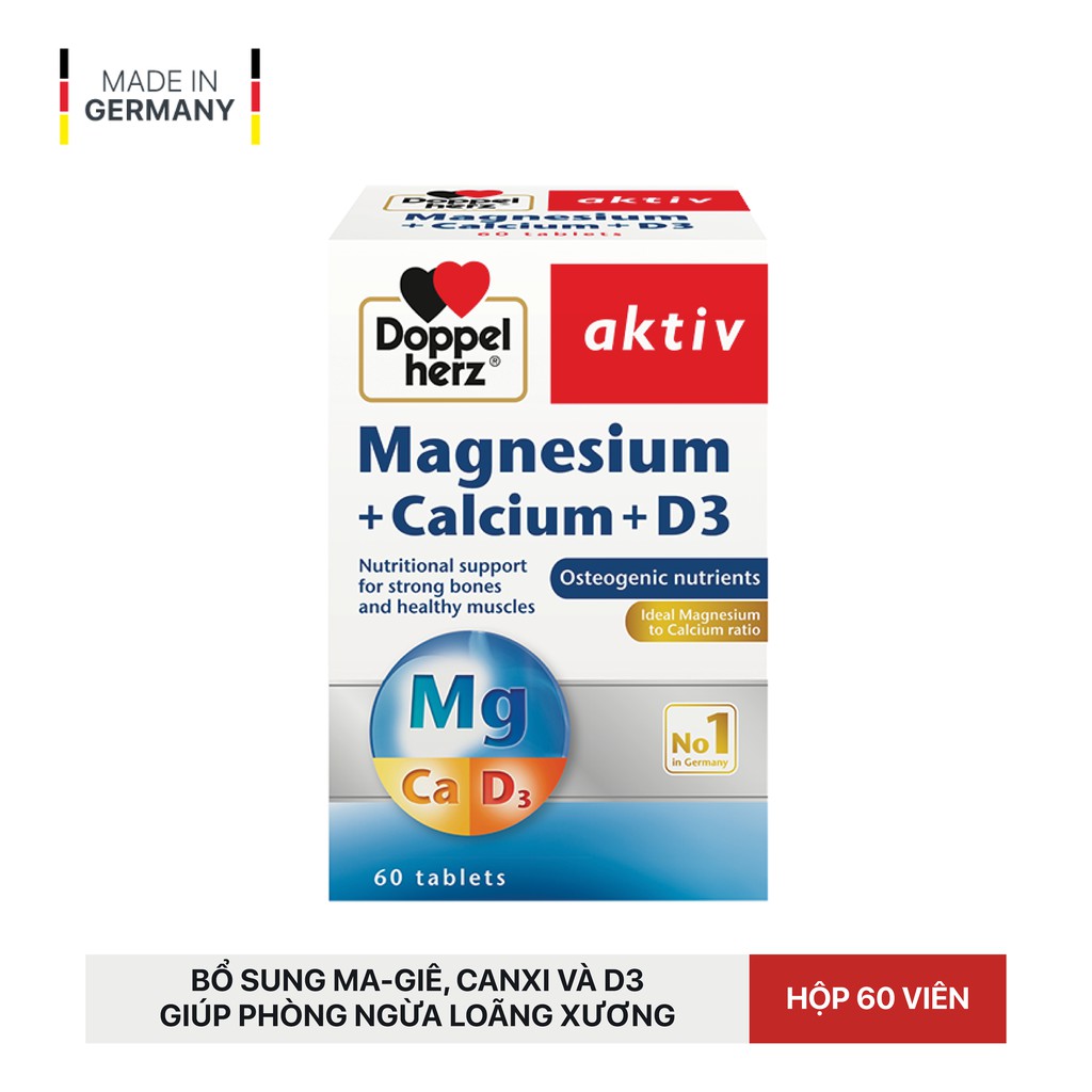 [TPCN Nhập Khẩu] Viên uống bổ sung Canxi phòng ngừa loãng xương Doppelherz Magnesium + Calcium + D3 (Hộp 60 viên)