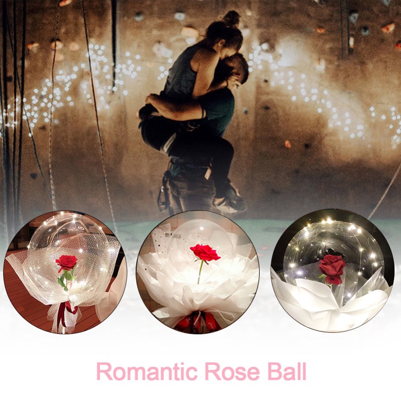 Bong bóng trong suốt hình hoa hồng phát sáng dùng trang trí tiệc