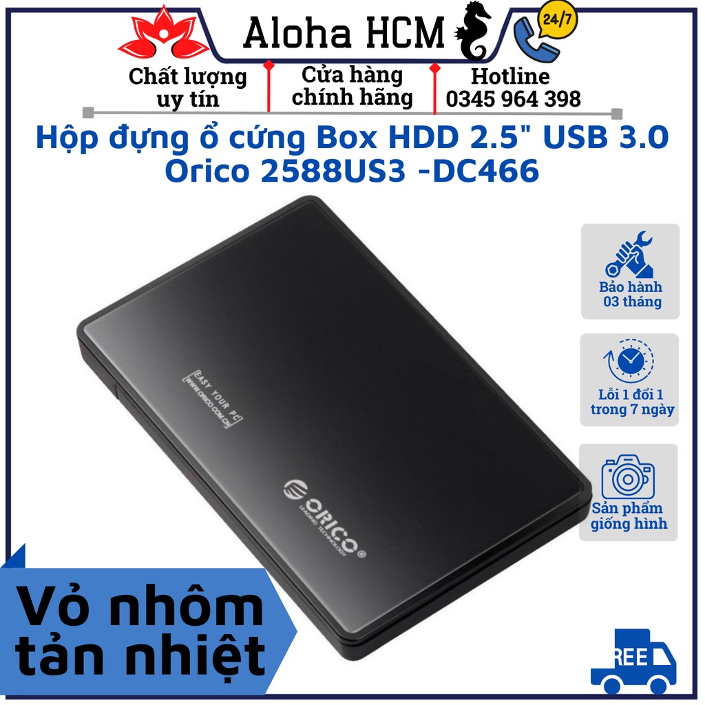 Hộp Đựng Ổ Cứng Box HDD 2.5&quot; USB 3.0 Orico 2588US3 -DC466 - Vỏ Nhôm Tản Nhiệt - Hỗ Trợ Tăng Tốc Truyền Tải