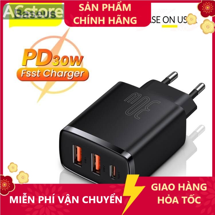 Cốc Sạc Nhanh Baseus 30w Củ Sạc Nhanh 2 Cổng USB + Type C- Cục Sạc Hỗ Trợ QC 3.0, USB PD Cho Ipa/IP táo/Android