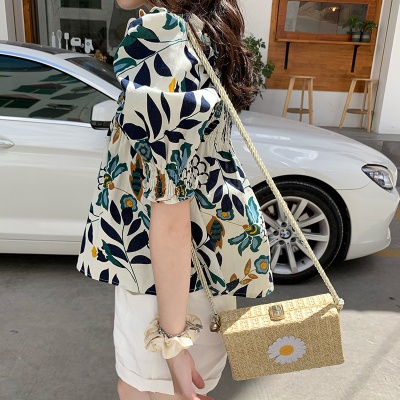Áo Kiểu Ngắn Tay Cổ Vuông In Hoa Thời Trang Cho Nữ