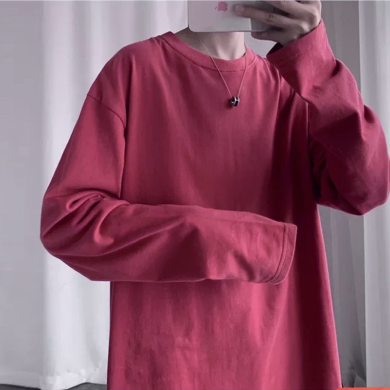 ÁO THUN TAY DÀI TRƠN COTTON MÀU ĐỎ UNISEX NAM NỮ (kèm hình chụp thật)