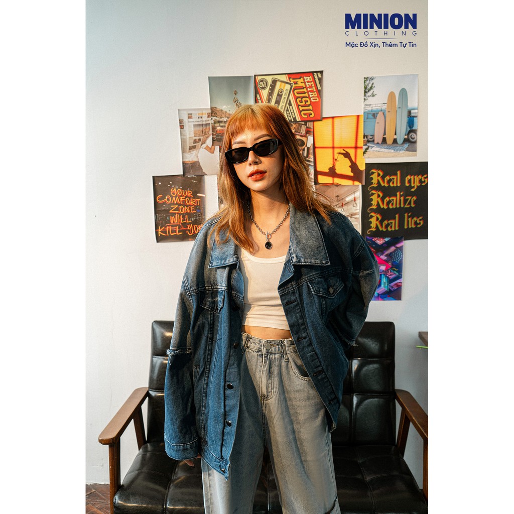 Áo khoác denim MINIONCLOTHING21 oversize jacket Unisex dáng rộng chất bò cao cấp dày dặn Streetwear A3023