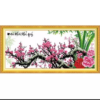 Tranh thêu chữ thập Hoa Đào 104 x 58 cm