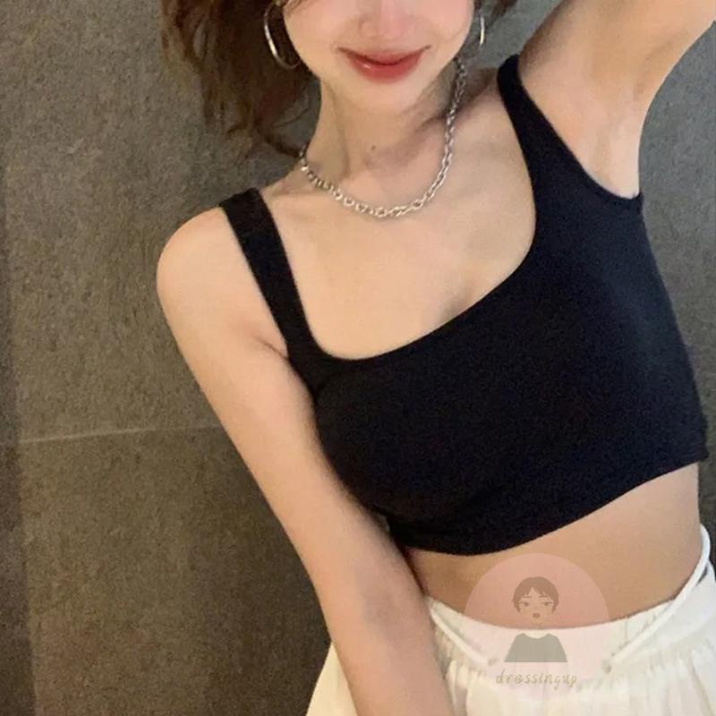 DRE-Women Summer Tank Tops, Casual Solid Color Square Collar  Tank Tops