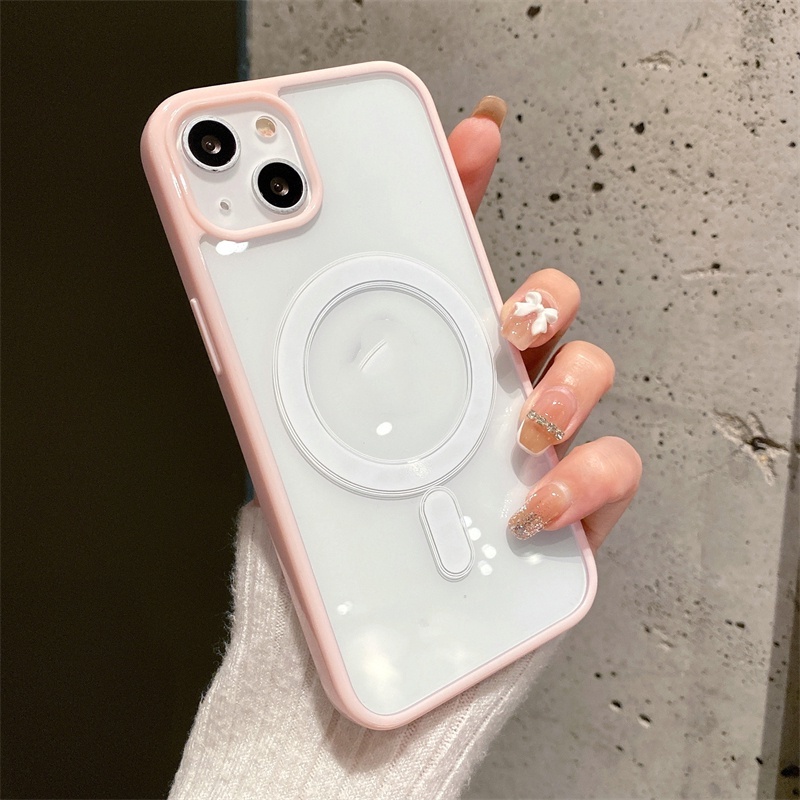 Macaron Transparent Phone Case Hard Protective Cover compatible for Iphone 13 12 11 Pro Max Wireless Magnetic Charging Couples