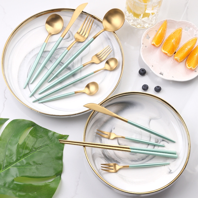 ♫ Bộ đồ ăn Sang Trọng Nhẹ Nhàng Phong Cách Phương Tây Bộ Bàn ăn Bằng Thép Không Gỉ 304 Bộ Thìa Nĩa Phụ Kiện Nhà Bếp Tại Nhà