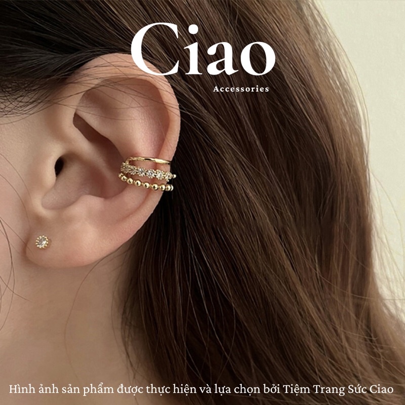 Khuyên vành tai/ Kẹp vành tai mạ bạc đính đá thiết kế mới lạ Ciao accessories