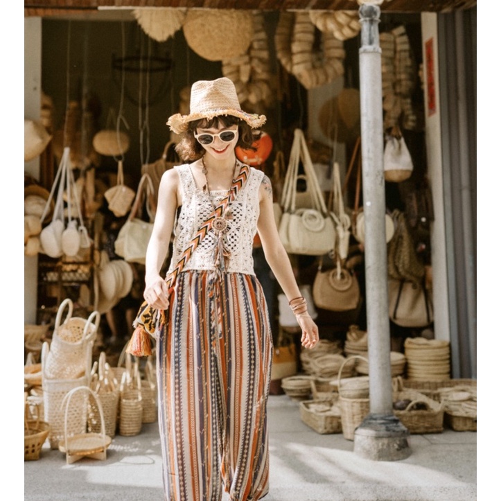 AD/Áo bohochic ren móc vintage phong cách bohemian cá tính hai dây du lịch  retro Hàn Quốc ulzzang sinh viên lenvintage