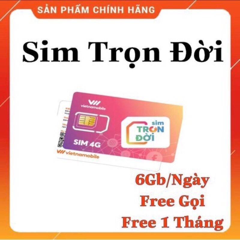 Sim 4G Vietnamobile gói trọn đời 180gb/tháng, gọi miễn phí nội mạng, 20 phút ngoại mạng free