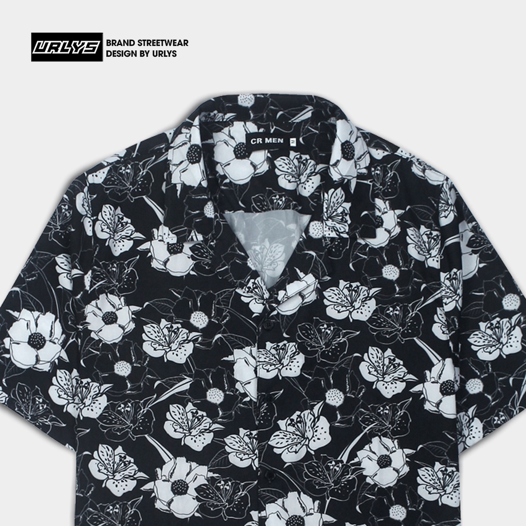 Áo sơ mi tay ngắn nam nữ URLYS form rộng sơ mi họa tiết tay lỡ cổ vest unisex ulzzang hoa trắng 640