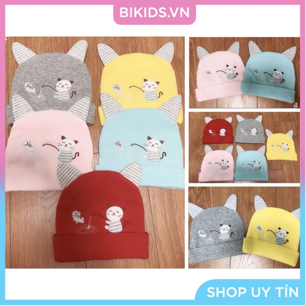 Mũ cotton co tai hình mèo cho bé dưới 1y