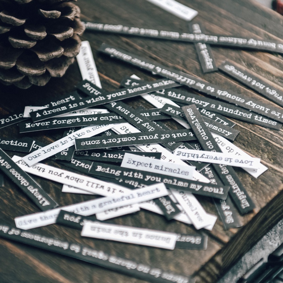 Set 8 tấm sticker câu quotes trắng đen dòng chữ tiếng anh