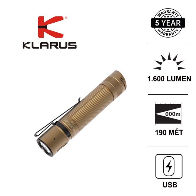 Đèn pin và đèn sạc KLARUS E2 mini LED CREE XHP35 HI độ sáng 1600 ln xa 190m sạc