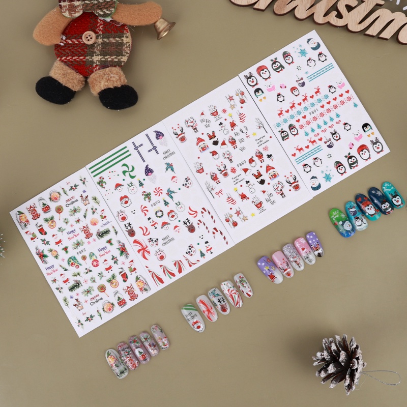1 Tấm Sticker Dán Móng Tay 3D Chủ Đề Giáng Sinh Dễ Thương