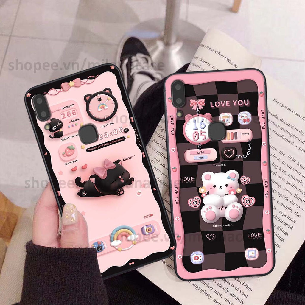 Ốp Vivo V9 / V9 Youth hình đồng hồ icon gấu mèo cute cực dễ thương ngộ nghĩnh