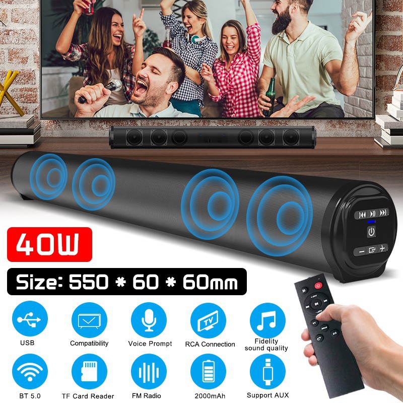 BS10 23 inch Soundbar 40W không dây Bluetooth 5.0 TV với loa siêu trầm Âm thanh vòm rạp h