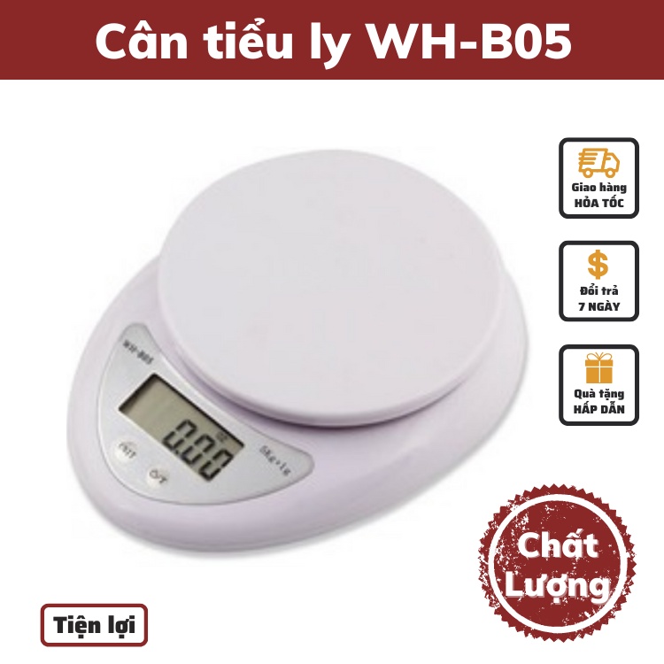 Cân Tiểu Ly Điện Tử Mini định lượng 1-5kg độ chính xác cao WH-B05 cao cấp 3kg làm bánh nhà bếp kèm 2 viên pin AA