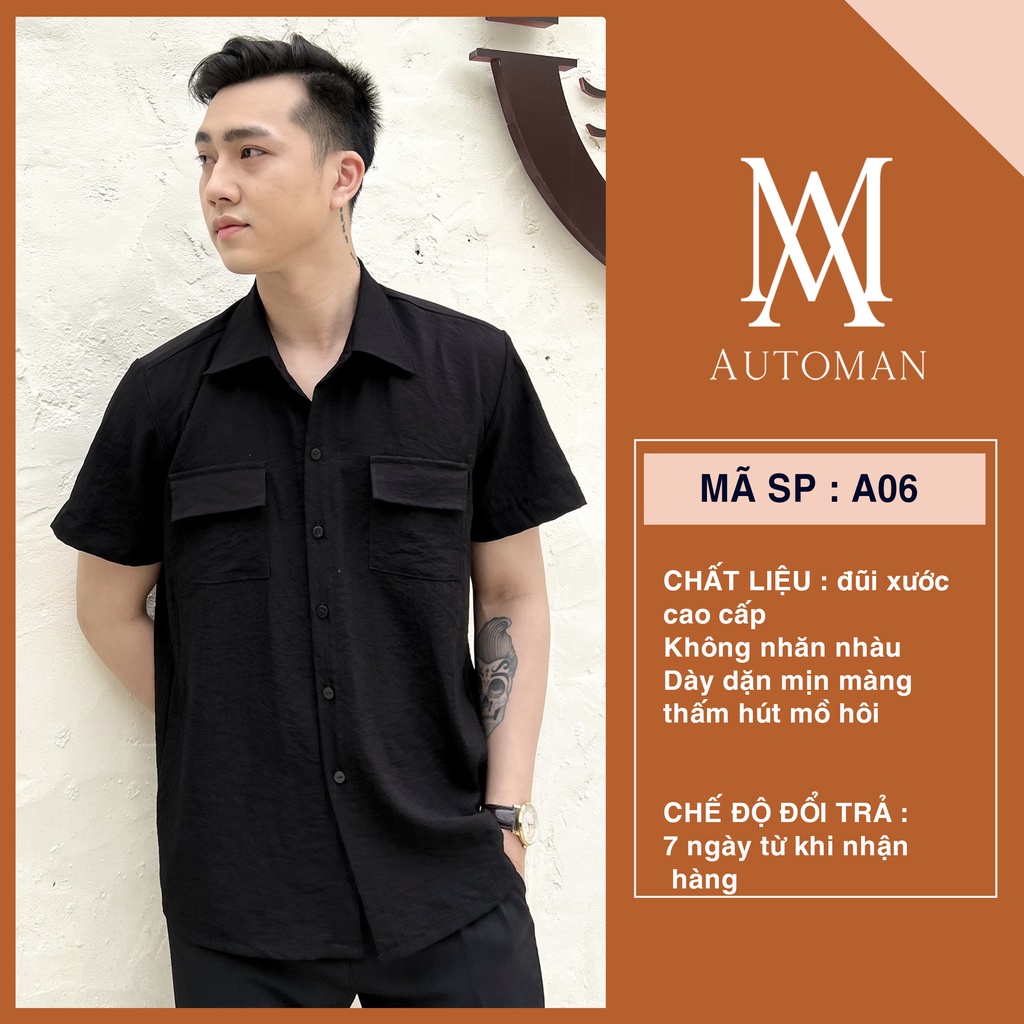 Áo sơ mi nam ngắn tay chất đũi phong cách thời trang công sở mùa hè trẻ trung lịch lẫm AUTOMAN A06