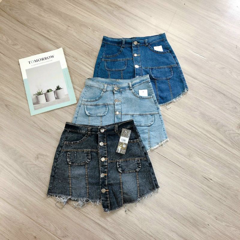 Quần jeans giả váy lệch tà cao cấp