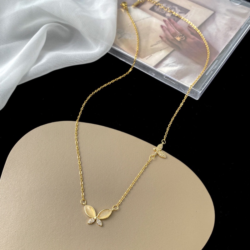 Dây Chuyền Mặt Hình Bướm Đính Đá Opal Sang Trọng Cho Nữ