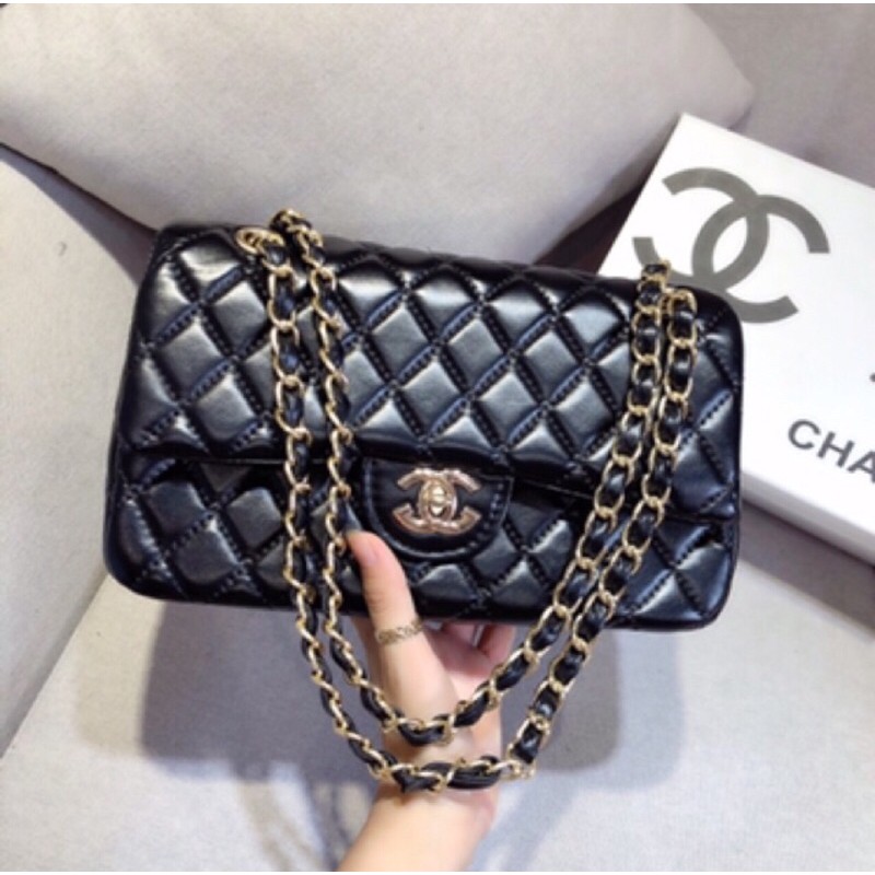 Túi xách nữ classic size 26 thêu ô lót đỏ nhiều ngăn