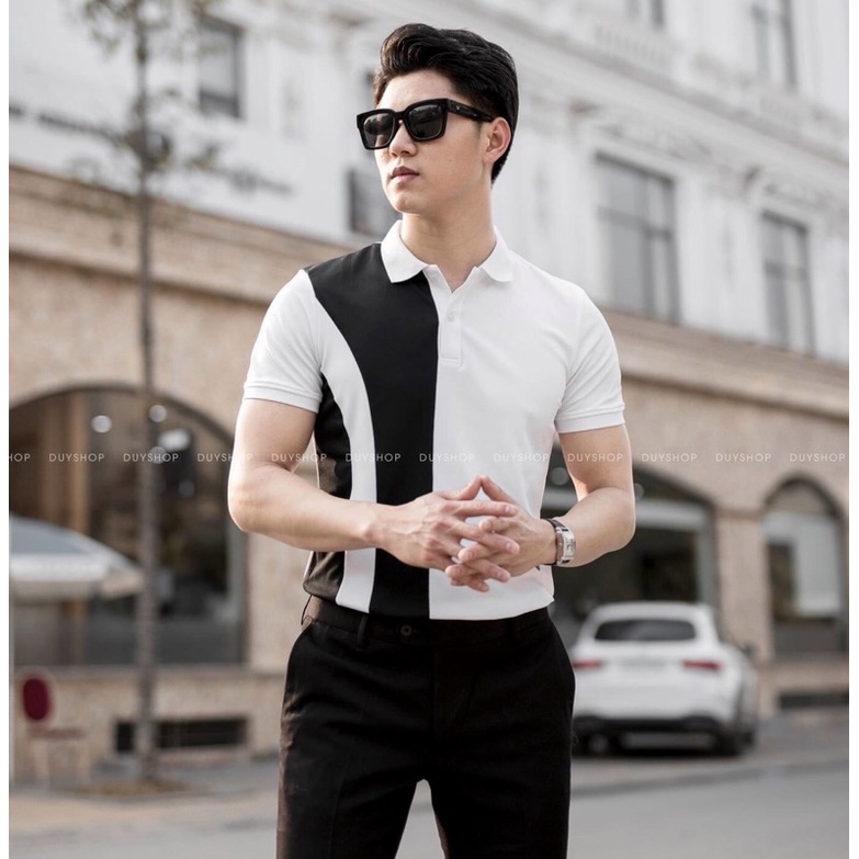 Áo polo thời trang nam có hoạ tiết phối mầu bắt mắt, Áo cộc tay mùa hè phong cách hàn quốc cotton btshop từ 45 đến 75 kg