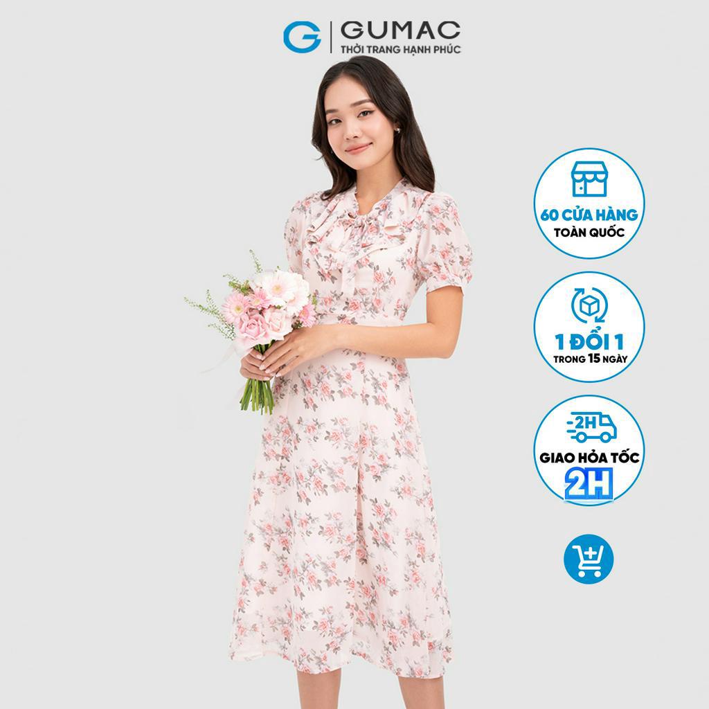 Đầm cổ bèo thắt nơ GUMAC DD03068