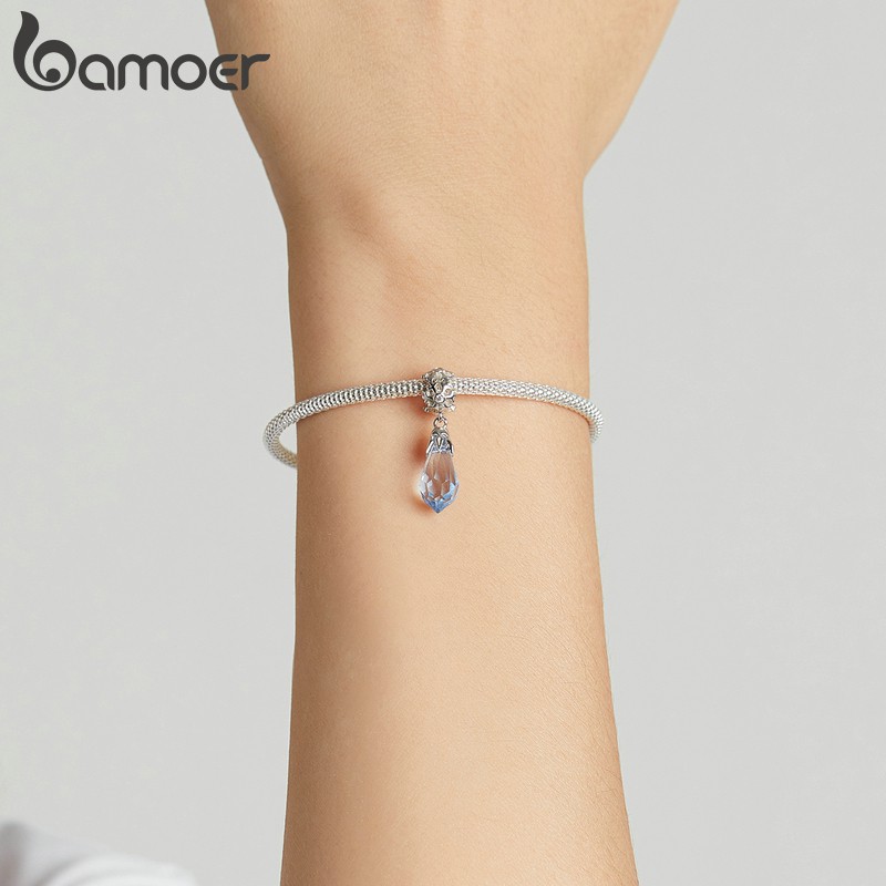 Mặt Trang Sức Bamoer Bsc515 Bằng Bạc 925 Hình Bông Tuyết Đính Đá Pha Lê Lỗ 4.5mm Dùng Làm Vòng Cổ/Vòng Tay DIY