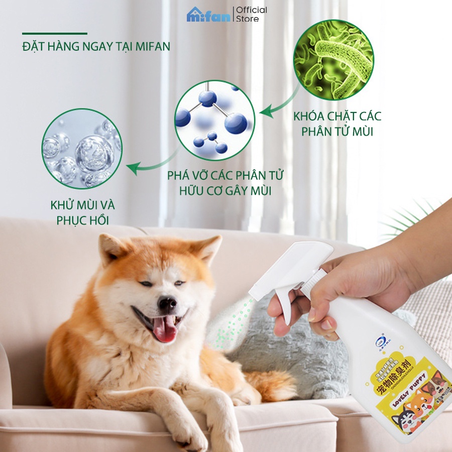Chai Xịt Khử Mùi Chó Mèo Lkb 350ml MIFAN - Diệt khuẩn enzyme chiết xuất thực vật, vệ sinh an toàn cho thú cưng