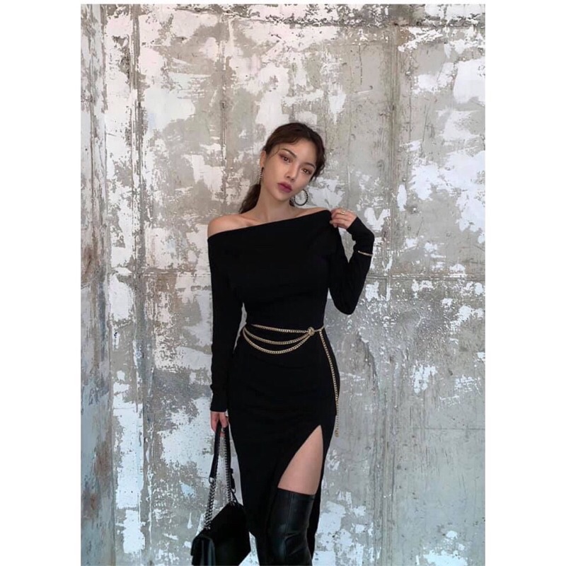 Belt nịt đai váy dây xích vàng bạc ĐV009 Thắt lưng váy dây xích 3 hàng thả sang chảnh mix đầm áo sơ mi