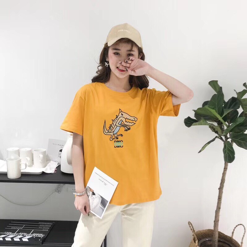 ÁO THUN TEE UNISEX NAM NỮ FORM RỘNG TAY LỠ T-SHIRT CỔ TRÒN CẶP NHÓM KHỦNG LONG MINI NHỎ 142