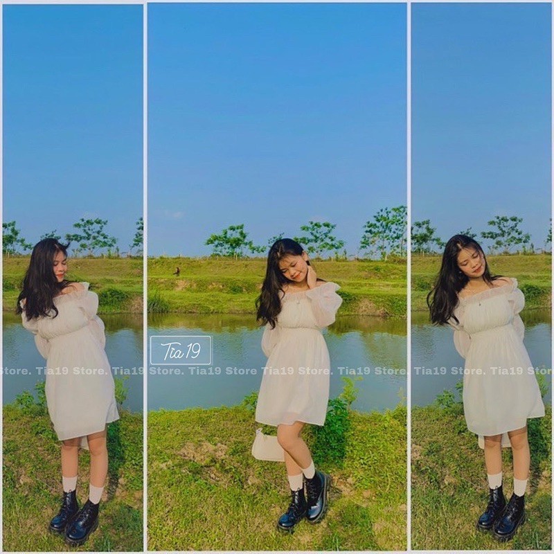 Váy trễ vai bo tay . Đầm trễ vai ( Ảnh Thật Tia19 chụp) | BigBuy360 - bigbuy360.vn