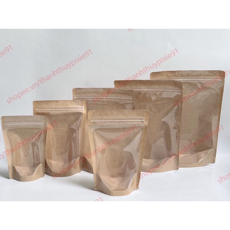 1kg túi zip giấy nhìn thấy sản phẩm bên trong đựng thực phẩm khô bánh kẹo trà cà phê