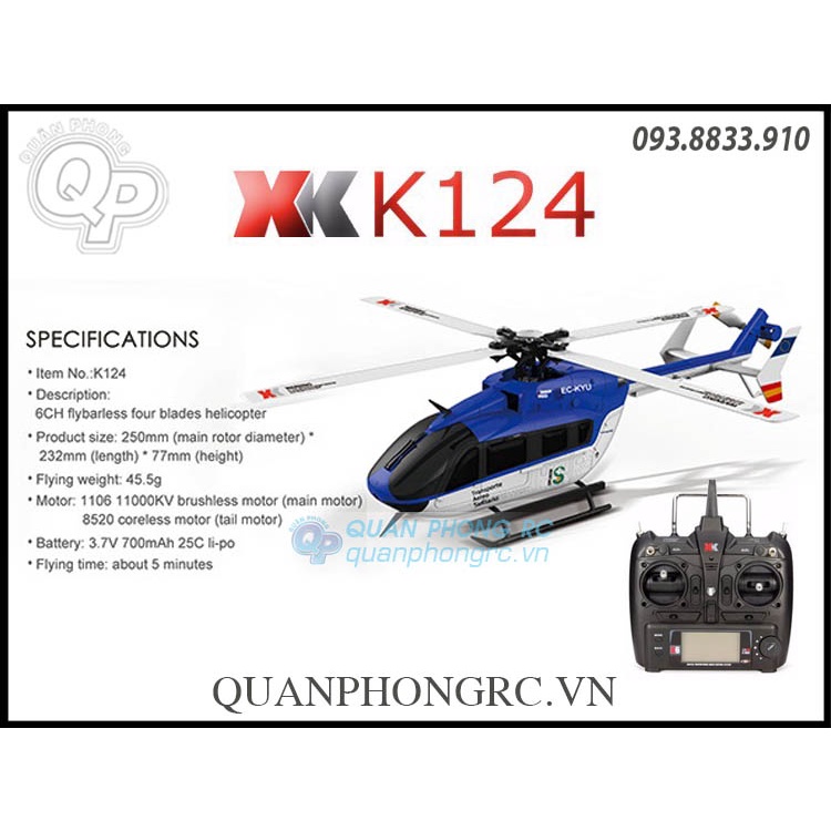 Máy bay điều  khiển WLtoys XK K124 EC145 6CH 3D6G Scale RC Helicopter RTF (Brushless Motor)