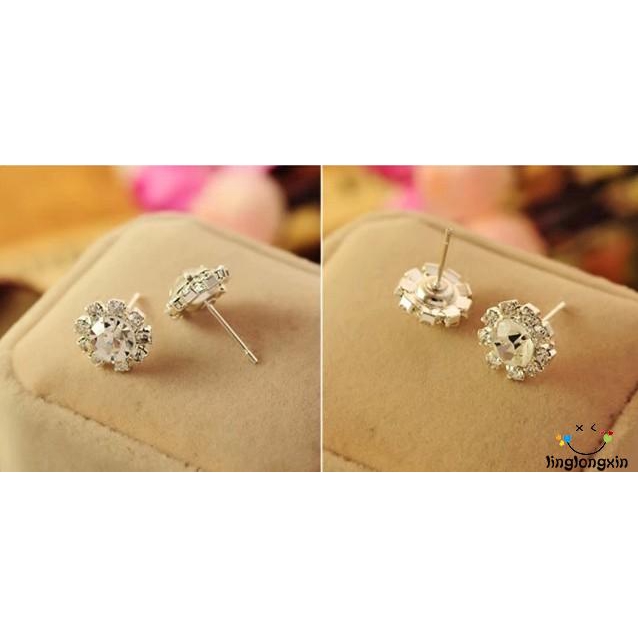 Khuyên tai xỏ mạ bạc đính đá nhân tạo xinh xắn dành cho bạn gái