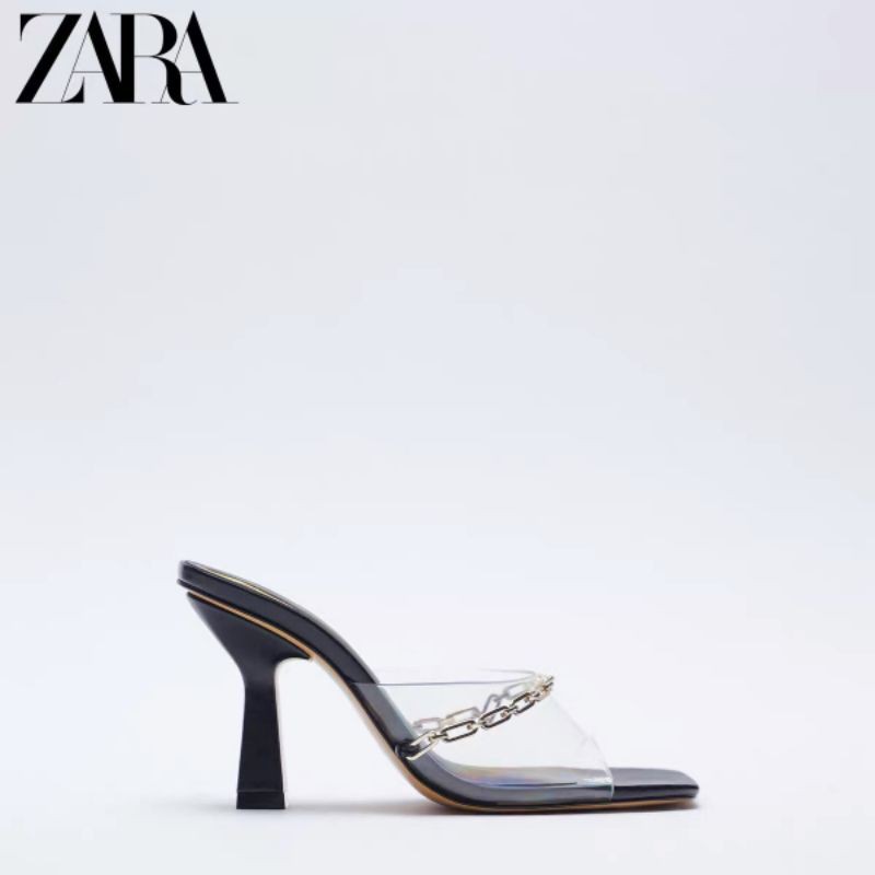 XM(ẢNH THẬT) Guốc 9p Zara Quai Mica Trong Mềm Êm Phối Xích Da Fullbox Tem Hãng Cao Cấp