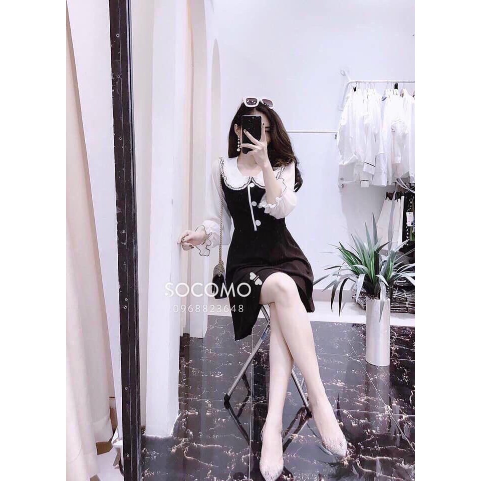 Váy đầm nữ tay dài phối cổ bèo | BigBuy360 - bigbuy360.vn