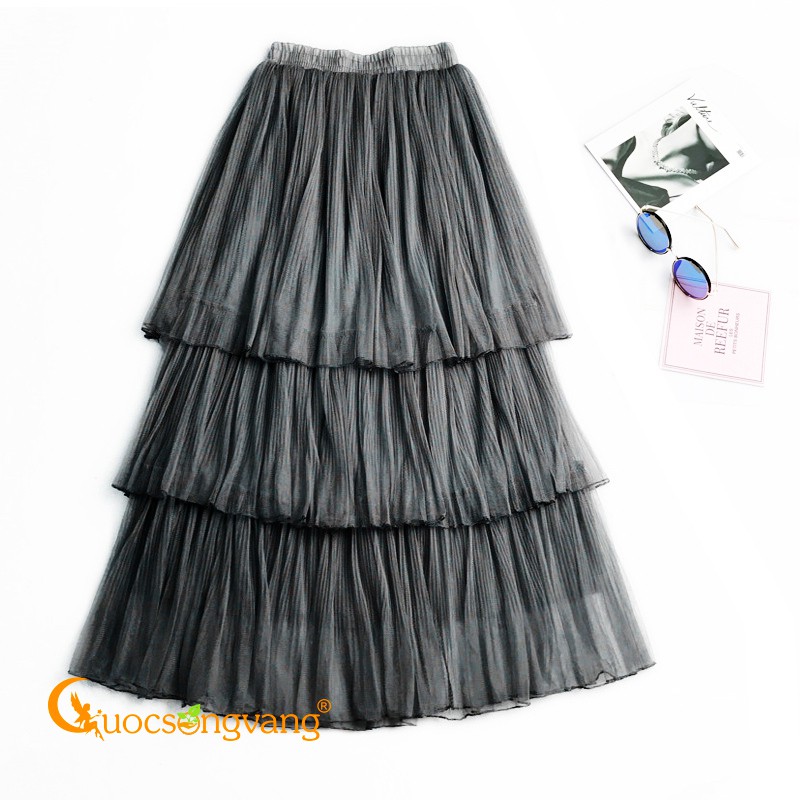 Chân váy xếp ba lớp chân váy kiểu midi eo thun GLV112 Cuocsongvang