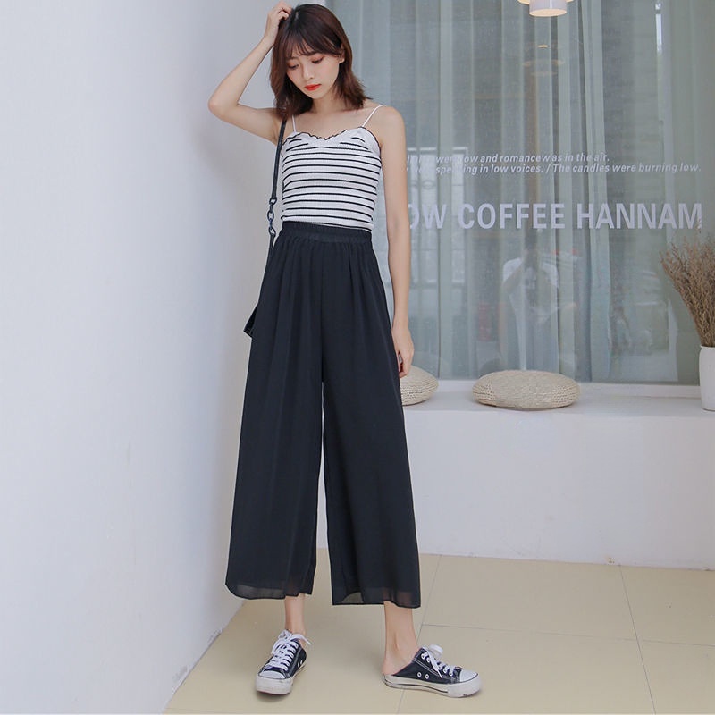 Quần Dài Lưng Cao Ống Rộng Phong Cách Hàn Quốc Cho Nữ